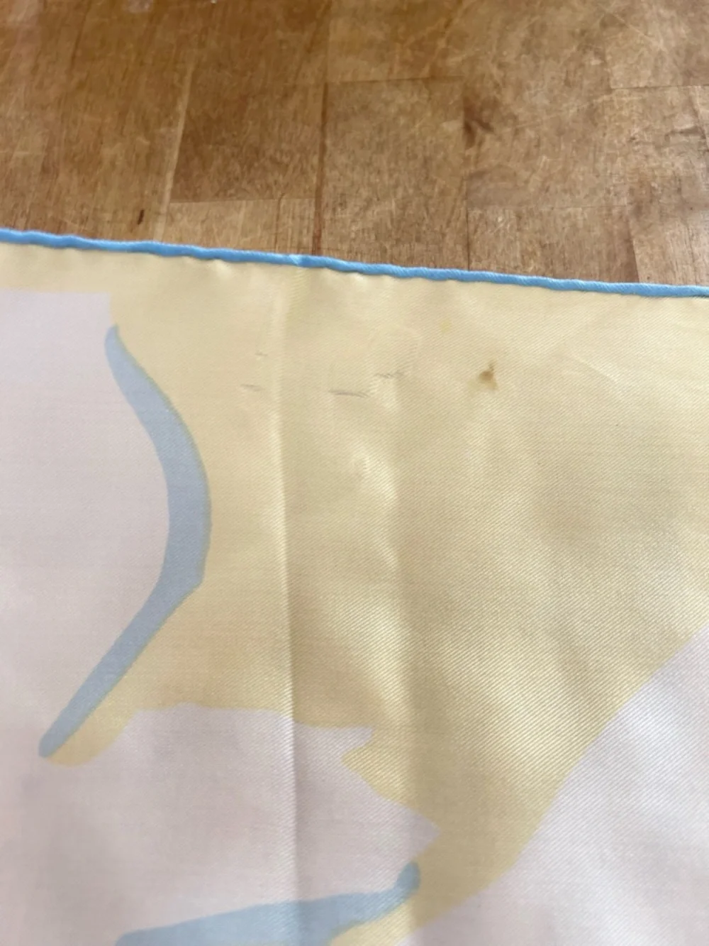 Vintage Pastel Blue and Yellow Silk Scarf *flawed*